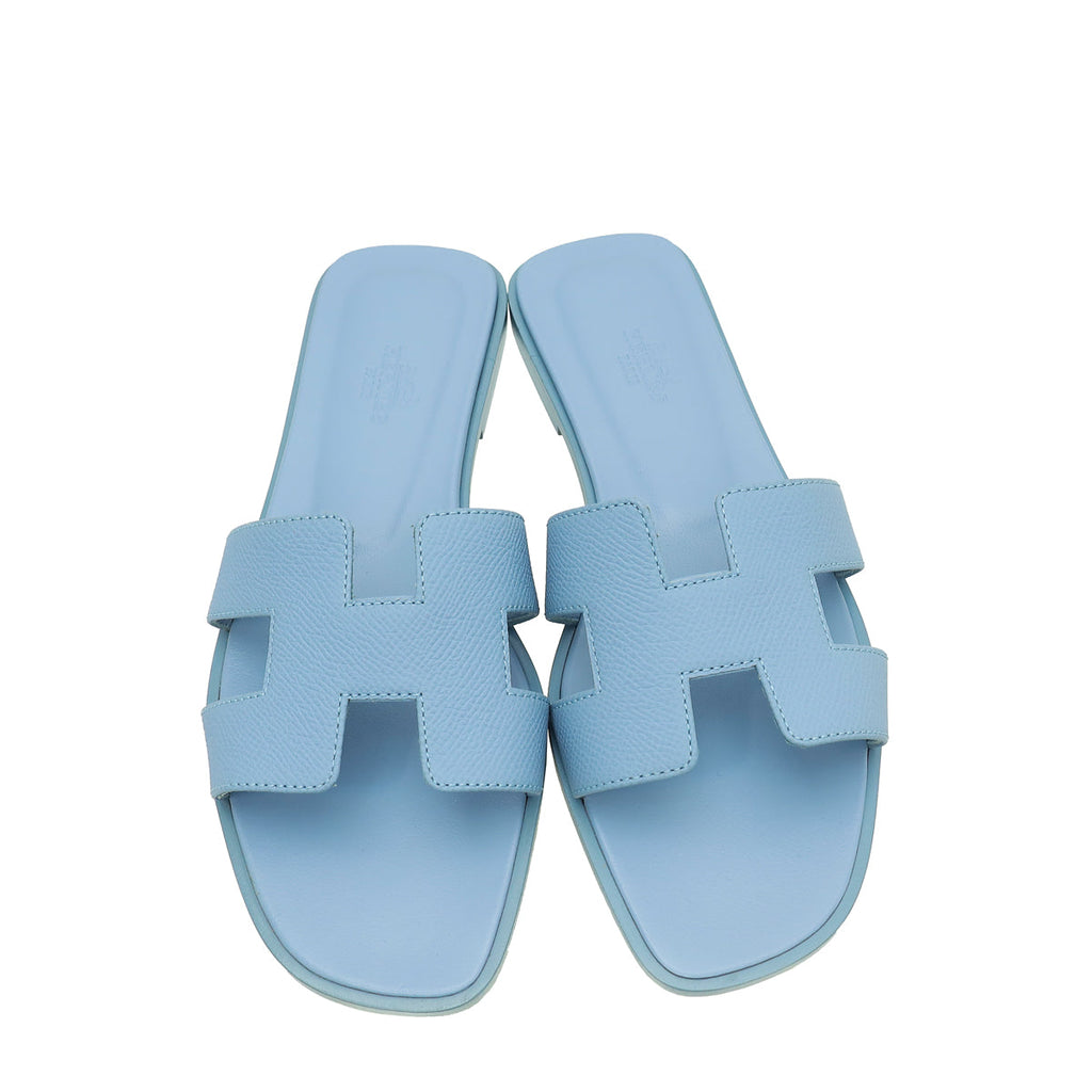 Hermes Bleu Faience Oran Sandal 37