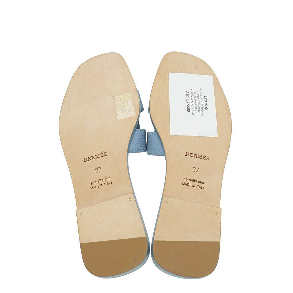 Hermes Bleu Faience Oran Sandal 37