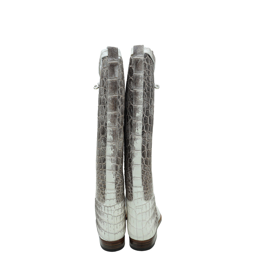 Hermes Blanc Matte Niloticus Crocodile Himalaya Jumping Boots 37