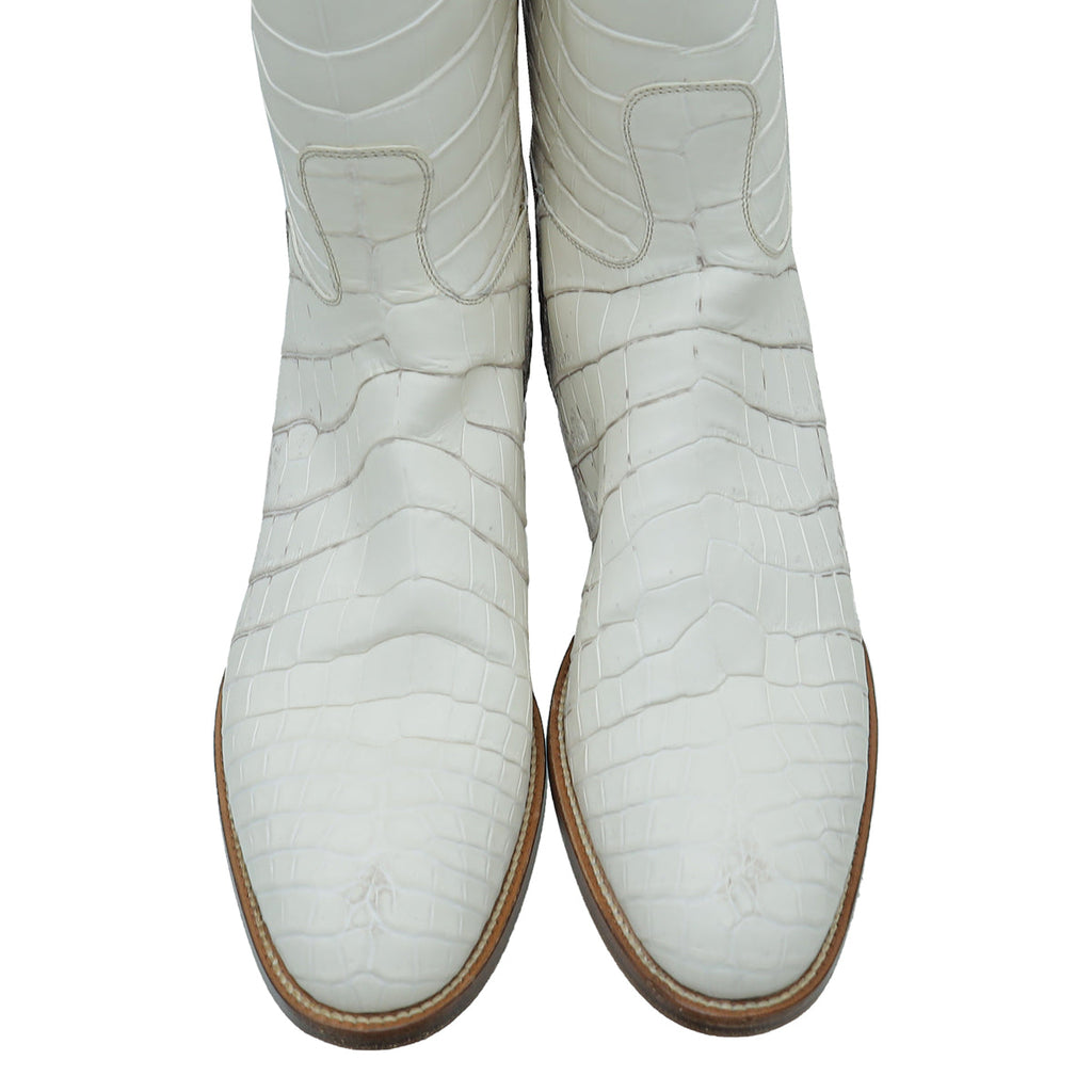 Hermes Blanc Matte Niloticus Crocodile Himalaya Jumping Boots 37