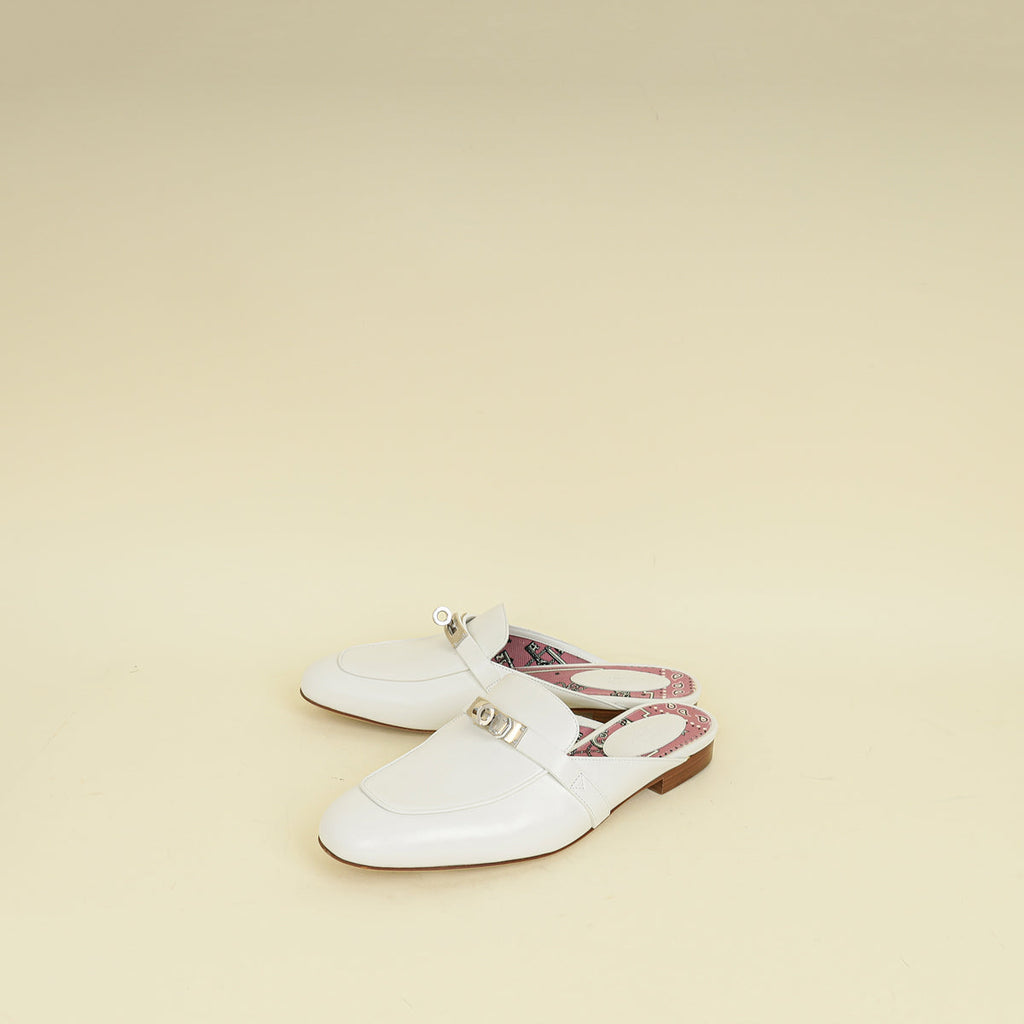 Hermes Blanc OZ Mules 37