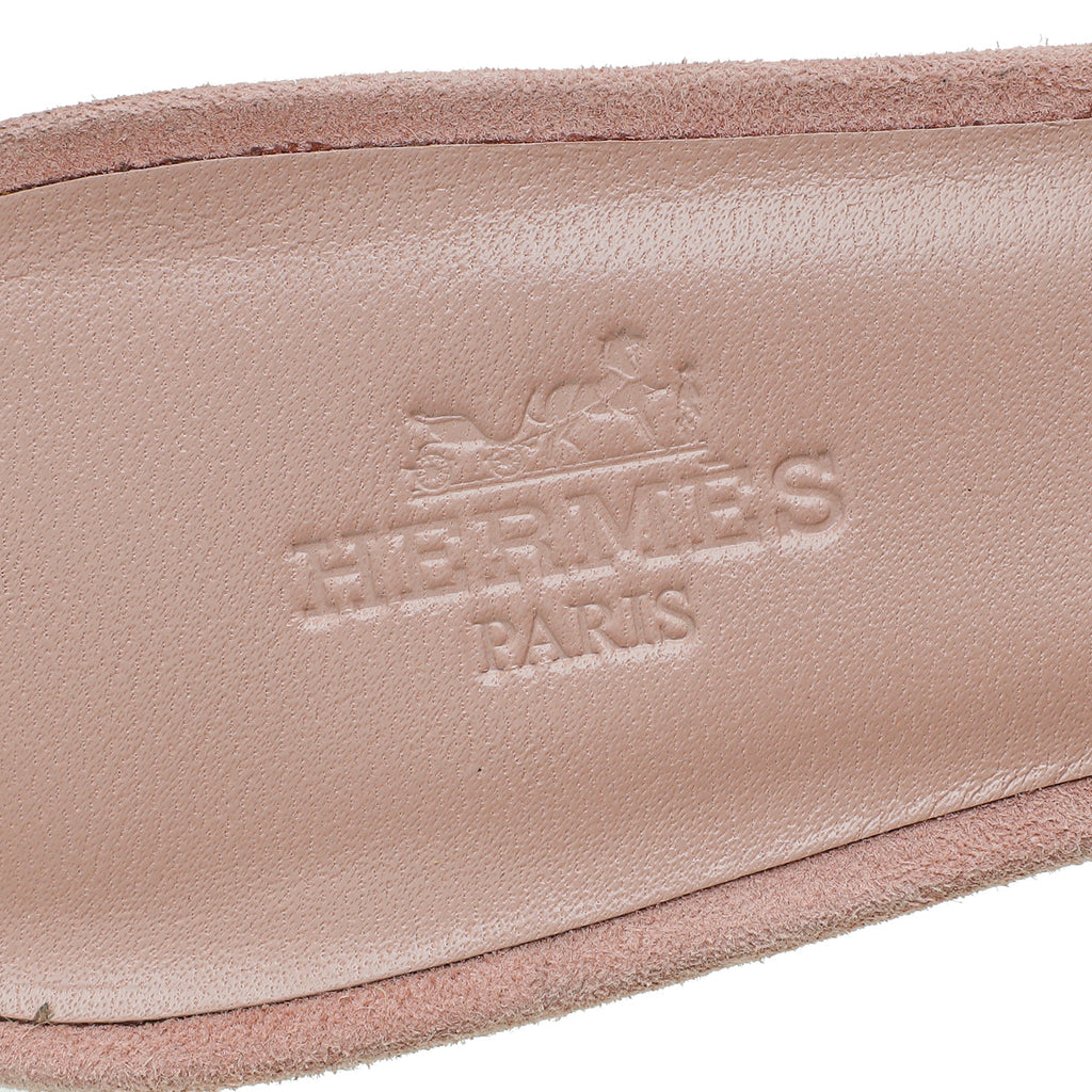 Hermes Rose Suede Crystal Oasis Sandal 37