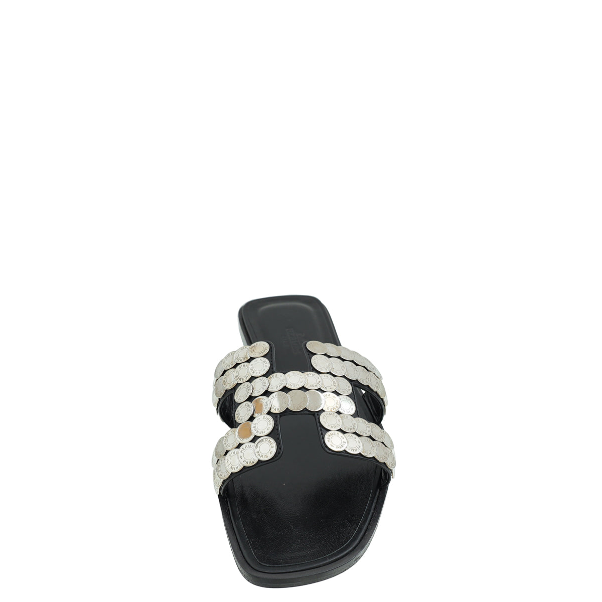 Hermes Noir Clou De Selle Oran Sandals 37