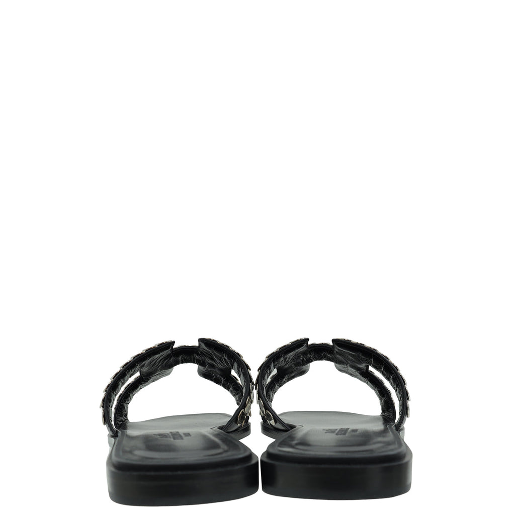 Hermes Noir Clou De Selle Oran Sandals 37
