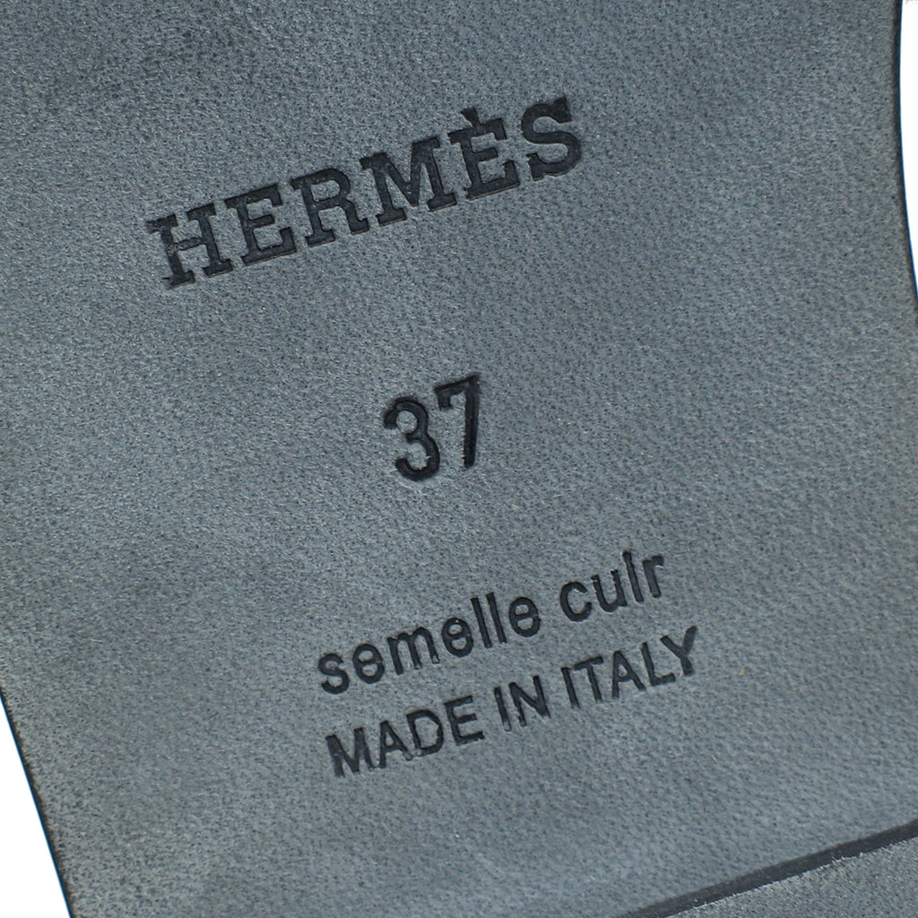 Hermes Noir Clou De Selle Oran Sandals 37