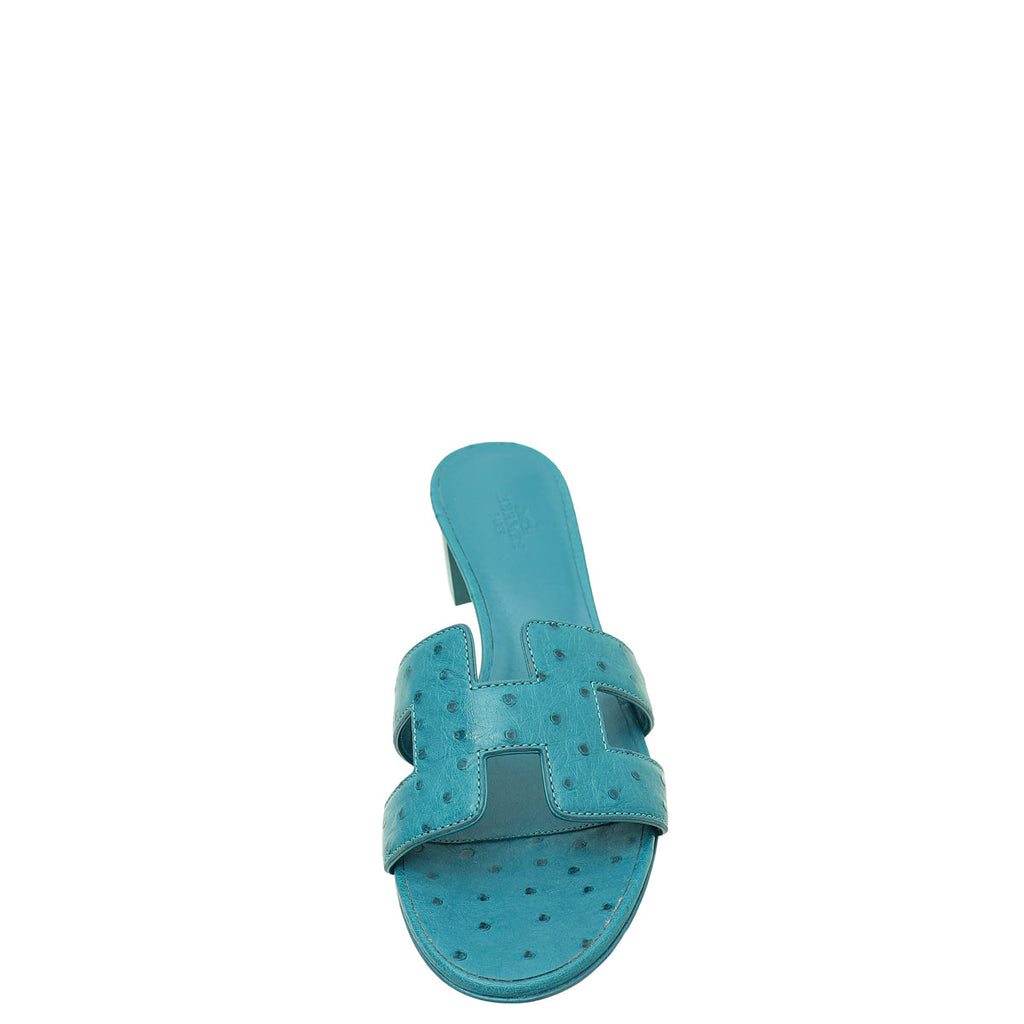 Hermes Bleu Vif Ostrich Oasis Sandal 37