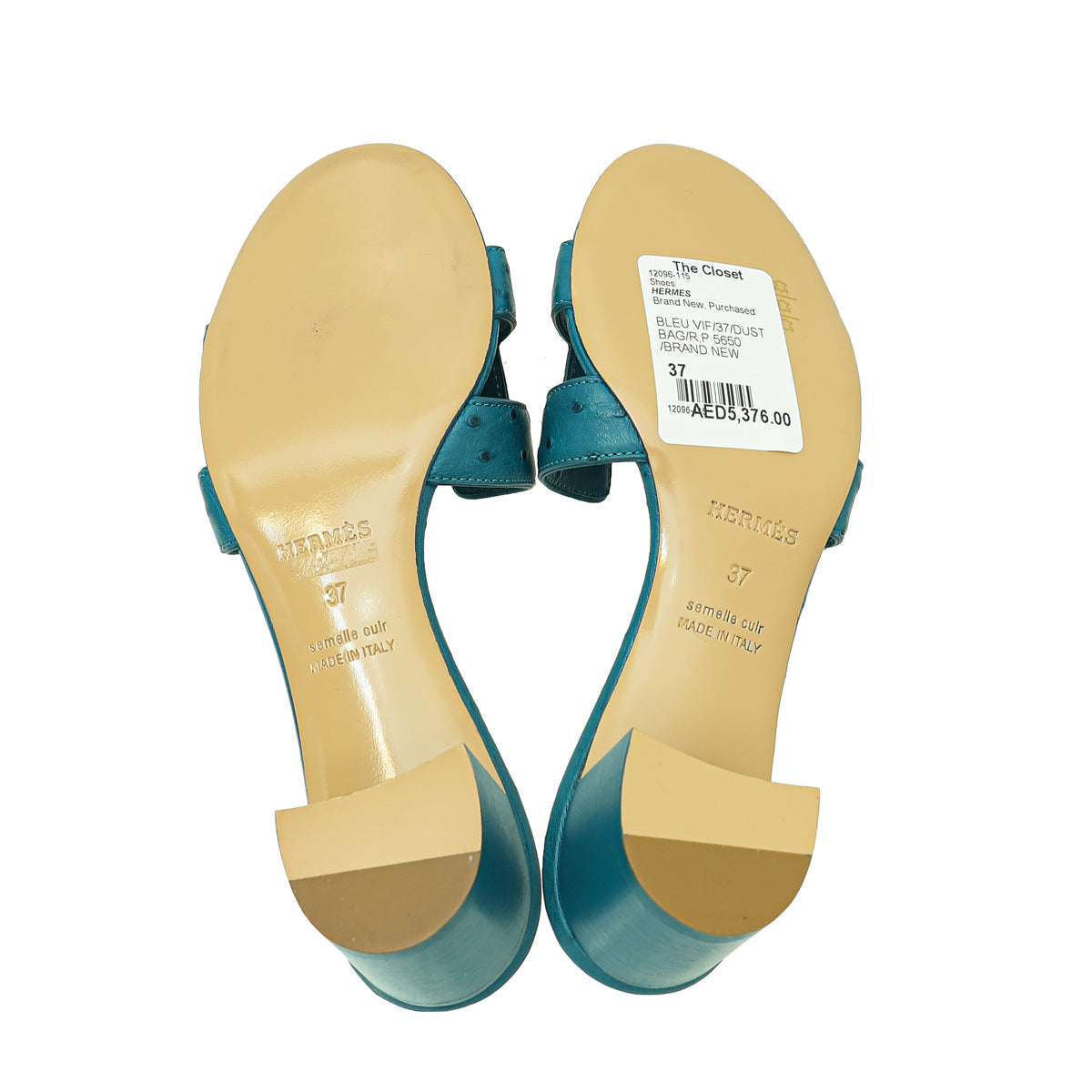 Hermes Bleu Vif Ostrich Oasis Sandal 37
