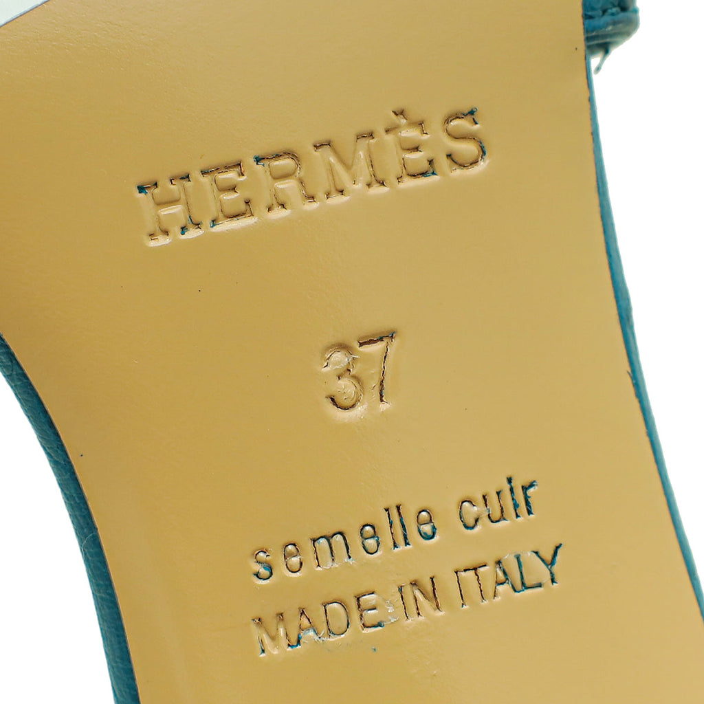 Hermes Bleu Vif Ostrich Oasis Sandal 37