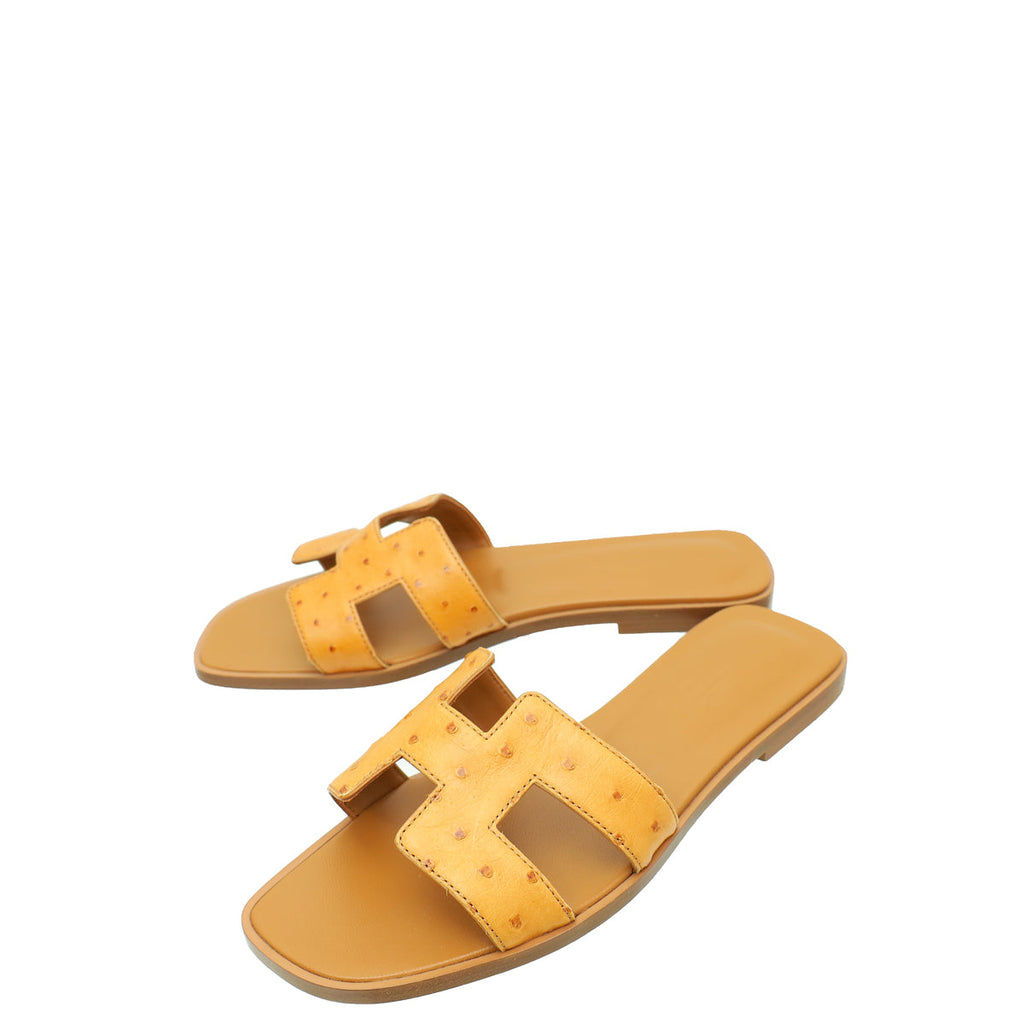 Hermes Cognac Ostrich Oran Sandal 37