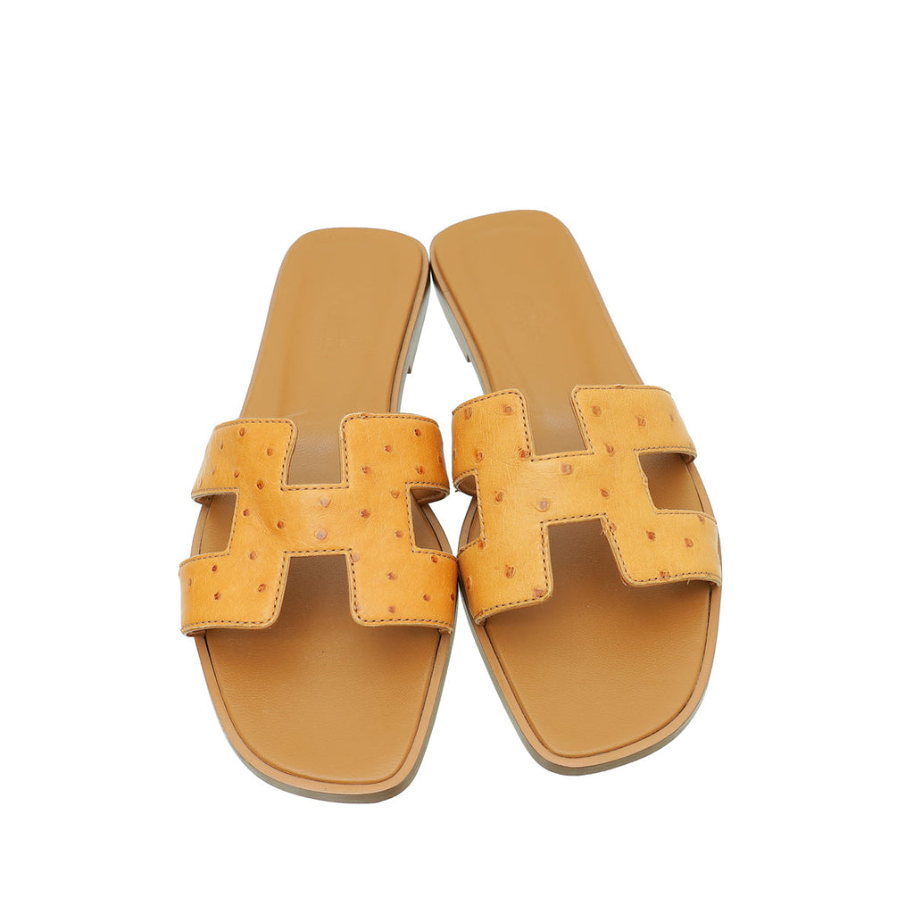 Hermes Cognac Ostrich Oran Sandal 37