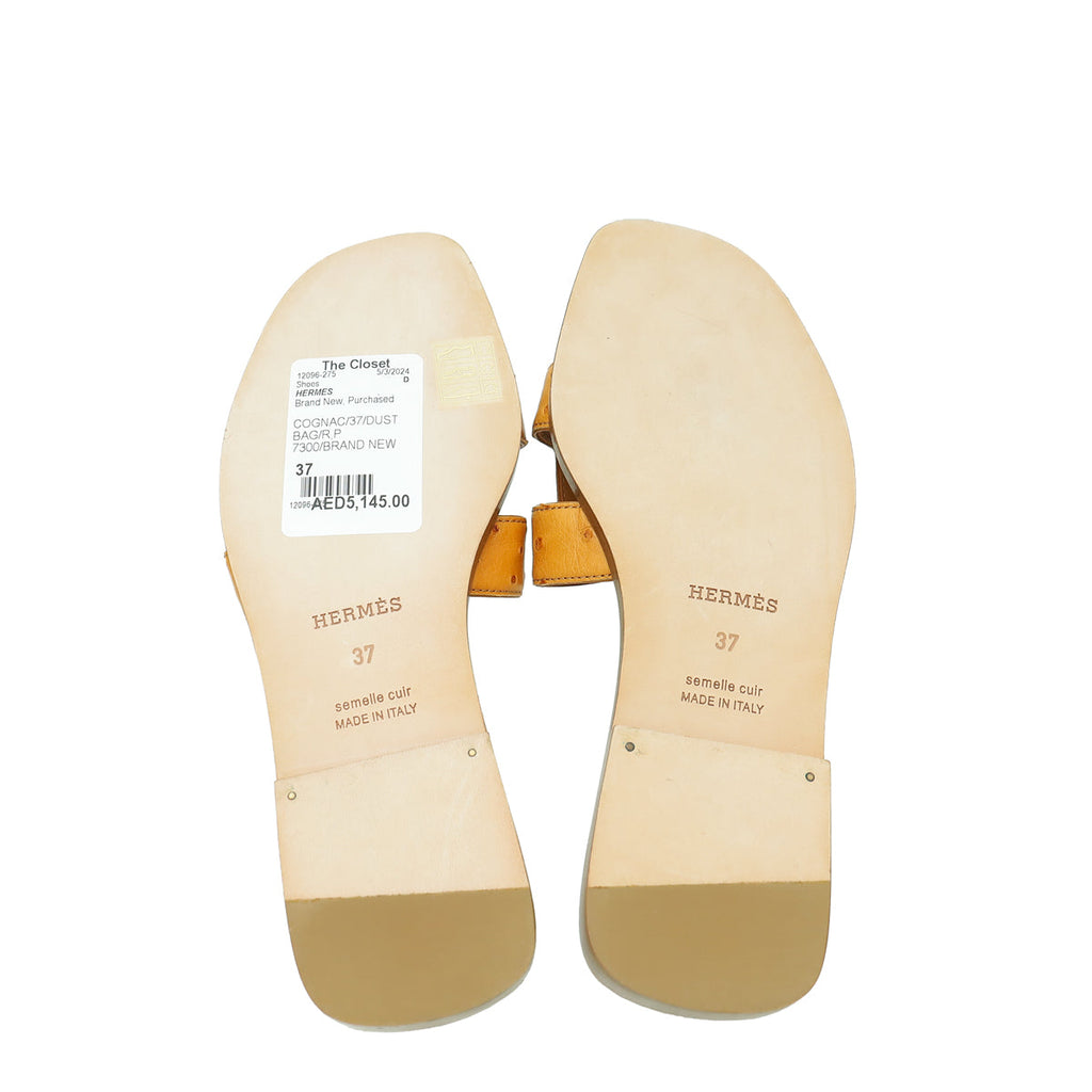Hermes Cognac Ostrich Oran Sandal 37