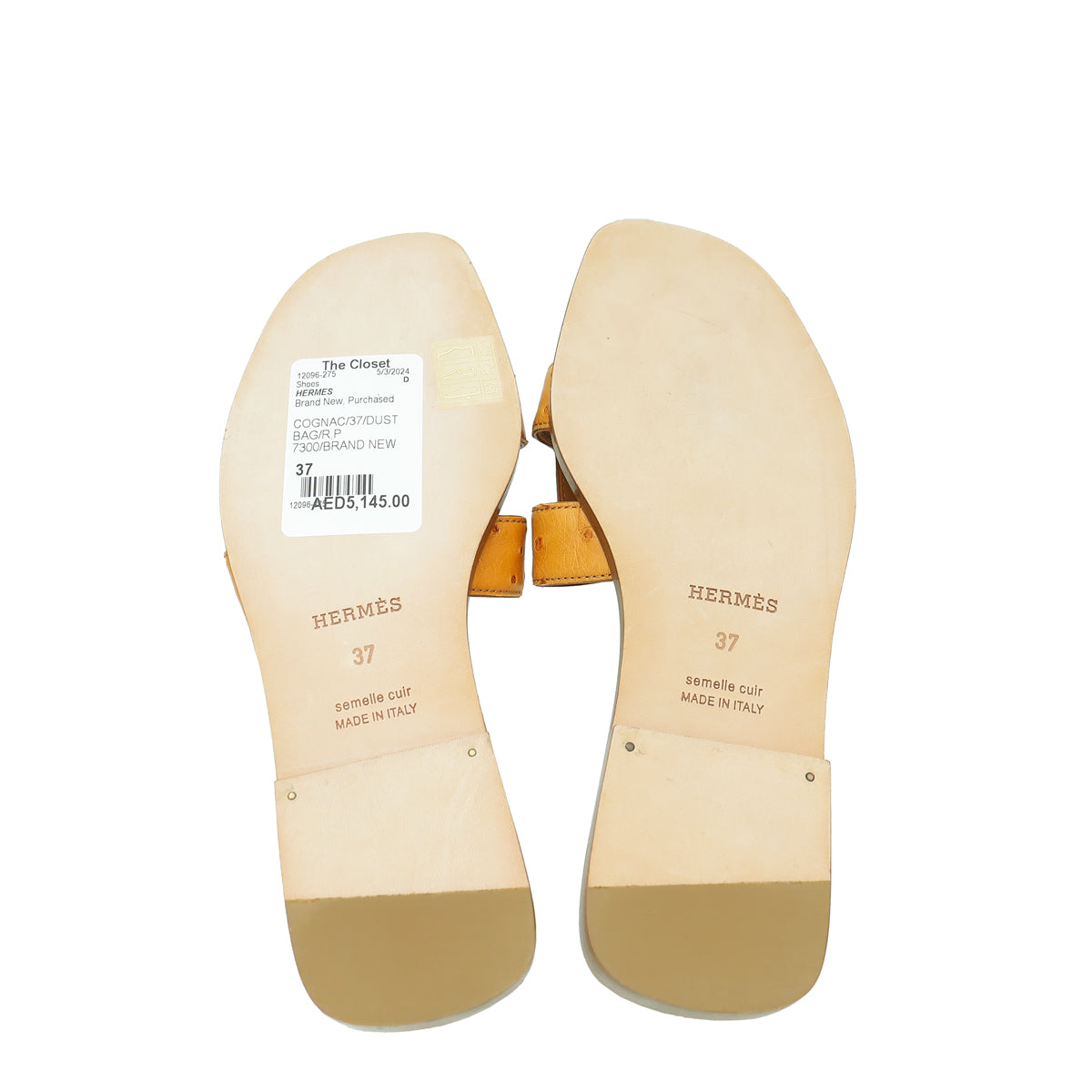 Hermes Cognac Ostrich Oran Sandal 37
