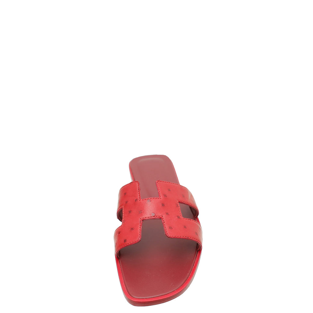 Hermes Rouge H Ostrich Oran Sandal 37