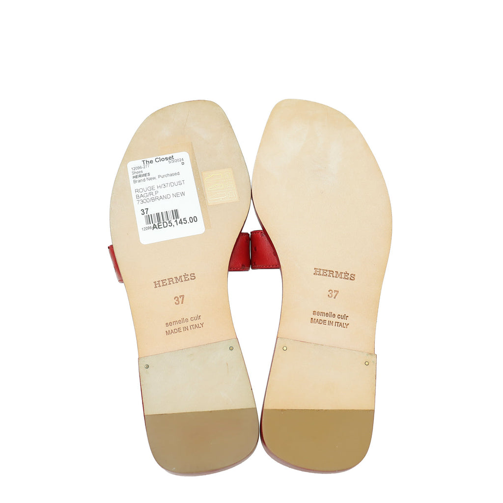 Hermes Rouge H Ostrich Oran Sandal 37