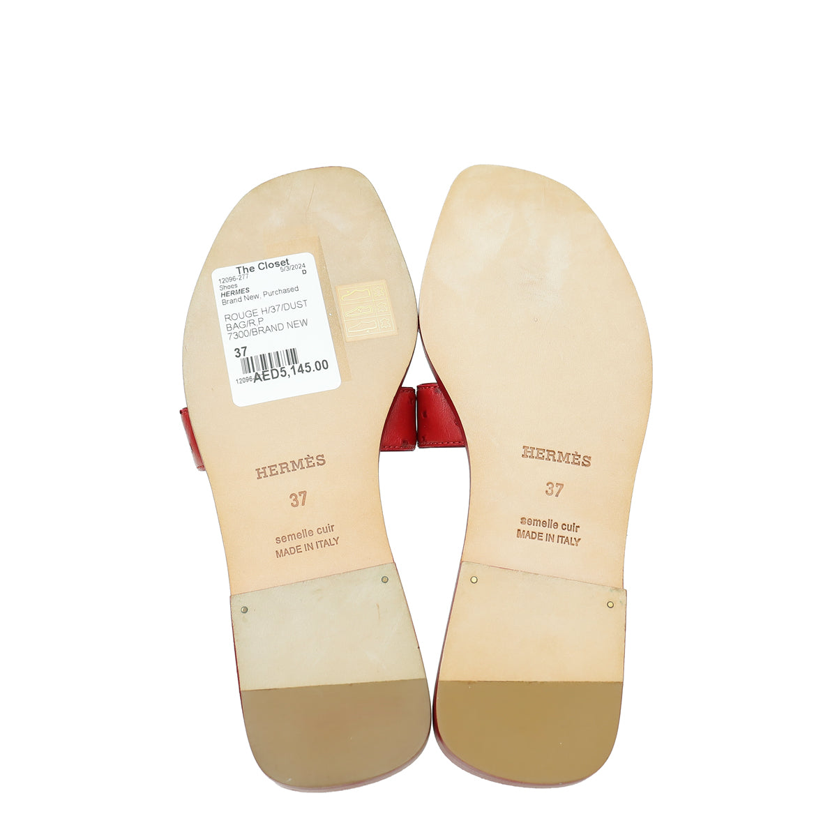 Hermes Rouge H Ostrich Oran Sandal 37