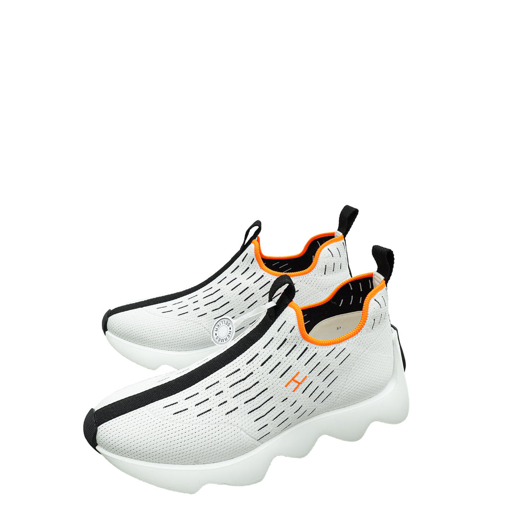Hermes Blanc Multicolor Eclair Knit Sneaker 37