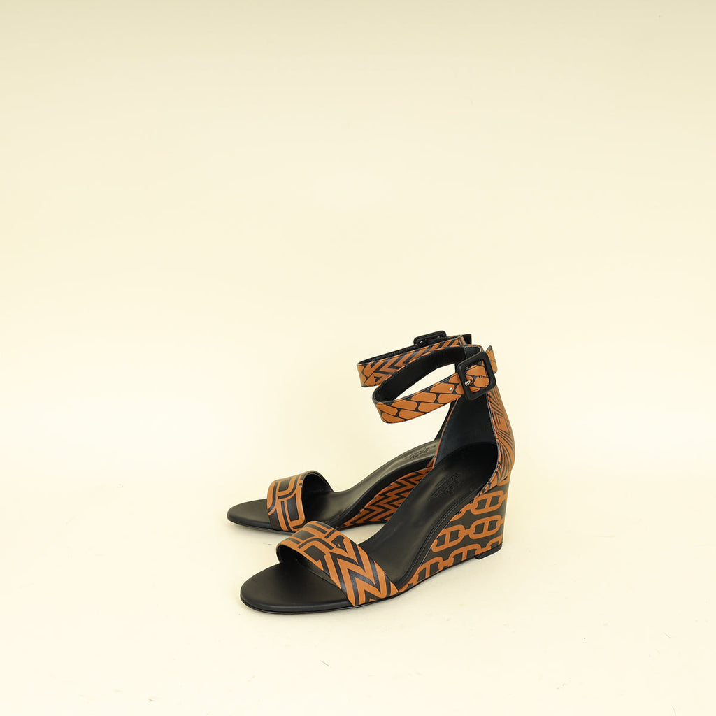 Hermes Bicolor Printed Acapulco Wedge Sandals 37