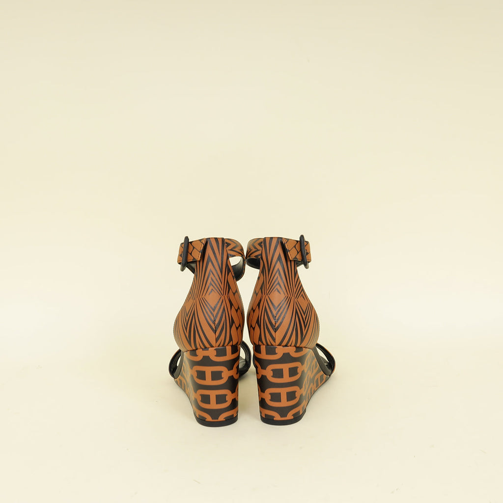 Hermes Bicolor Printed Acapulco Wedge Sandals 37