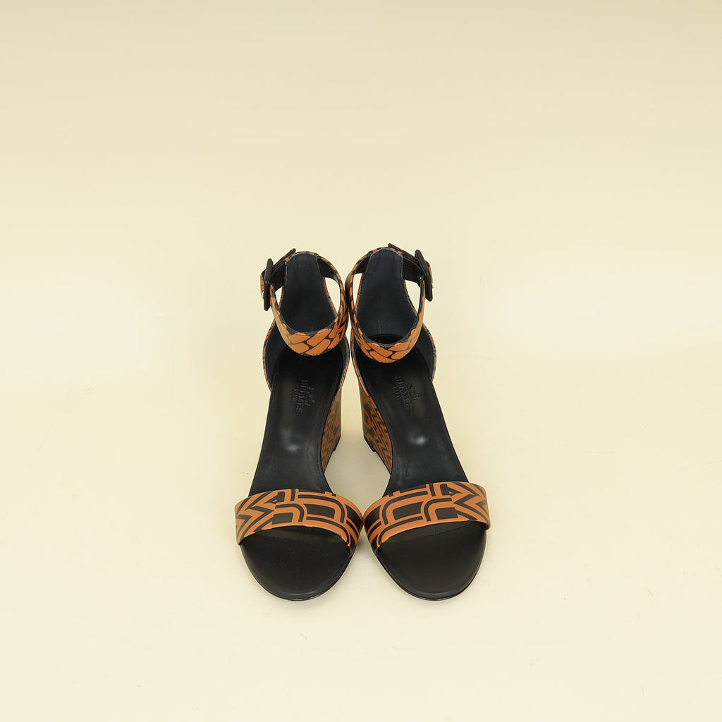 Hermes Bicolor Printed Acapulco Wedge Sandals 37