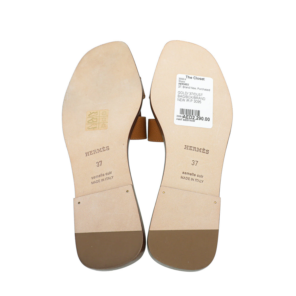 Hermes Gold Oran Sandal 37