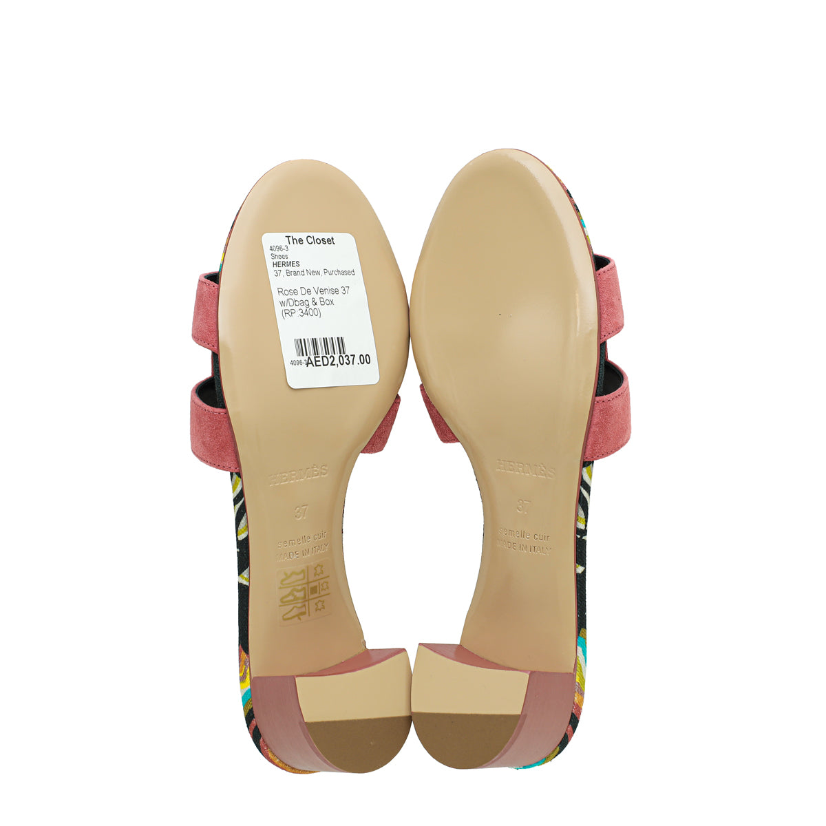 Hermes Rose De Venise Brides de Gala Oasis Sandal 37