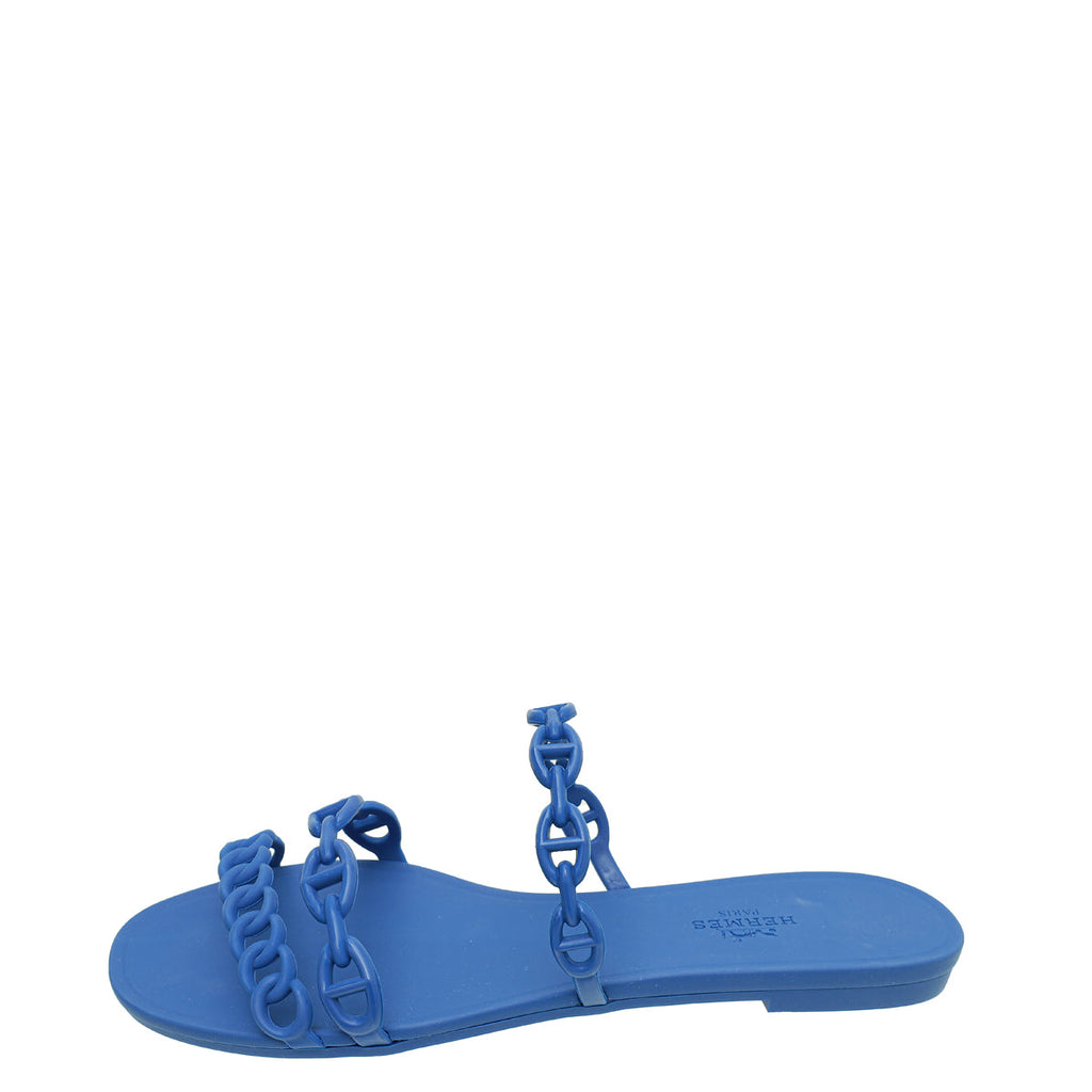 Hermes Blue Rubber Chaine D'Ancre Rivage Sandal 37