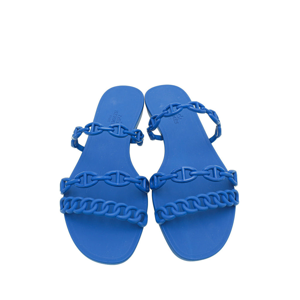 Hermes Blue Rubber Chaine D'Ancre Rivage Sandal 37