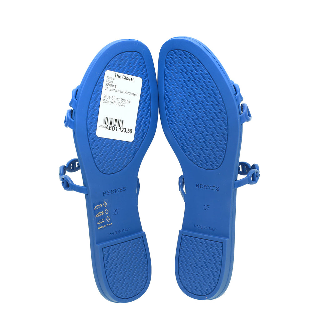 Hermes Blue Rubber Chaine D'Ancre Rivage Sandal 37
