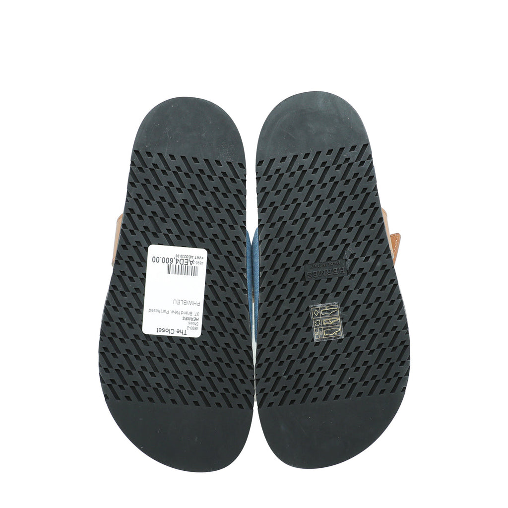Hermes Bicolor Denim Chypre Sandal 37