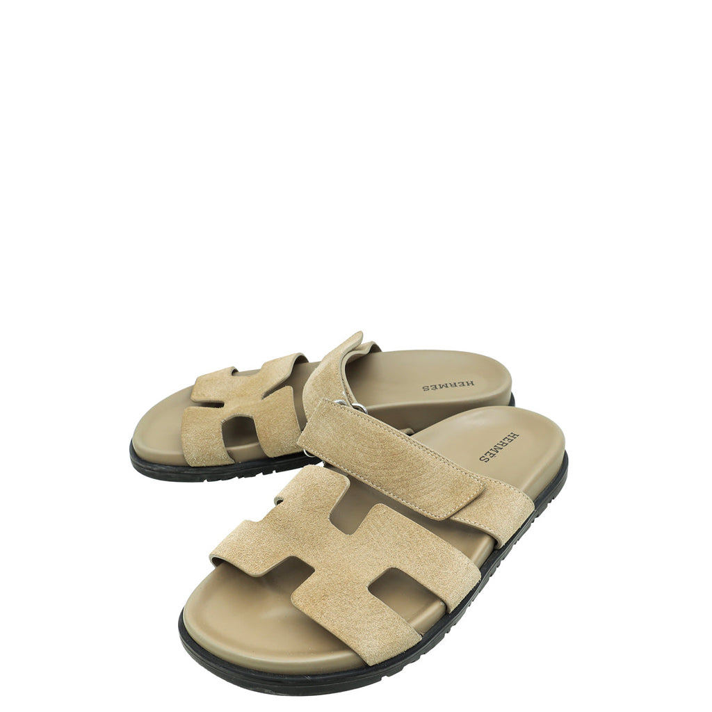 Hermes Beige Argile Suede Chypre Sandals 38.5