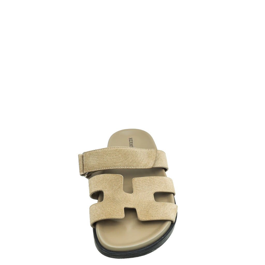 Hermes Beige Argile Suede Chypre Sandals 38.5