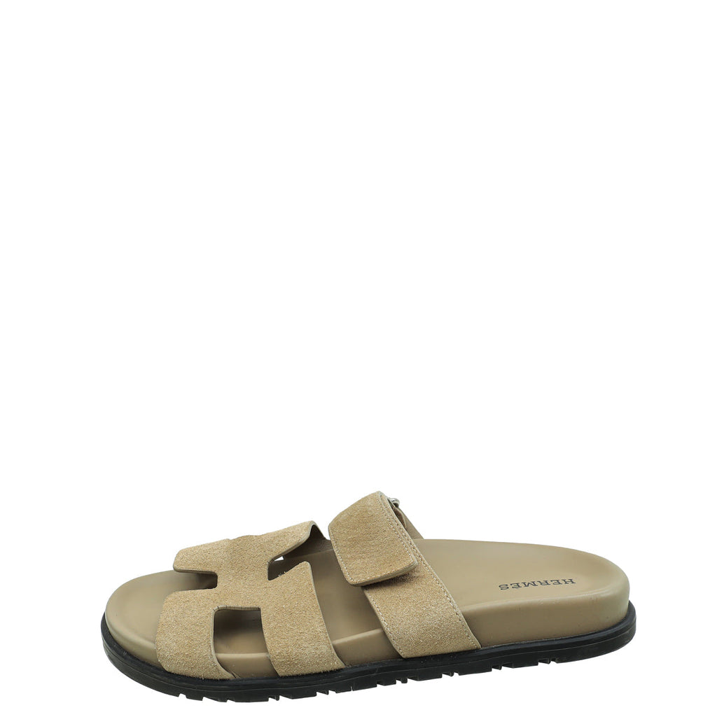 Hermes Beige Argile Suede Chypre Sandals 38.5
