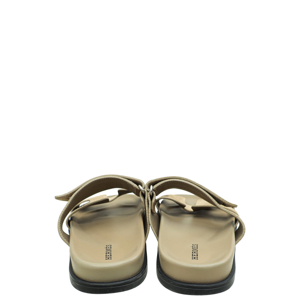 Hermes Beige Argile Suede Chypre Sandals 38.5
