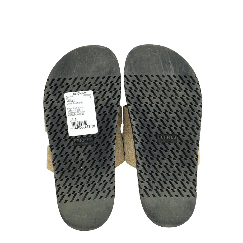 Hermes Beige Argile Suede Chypre Sandals 38.5