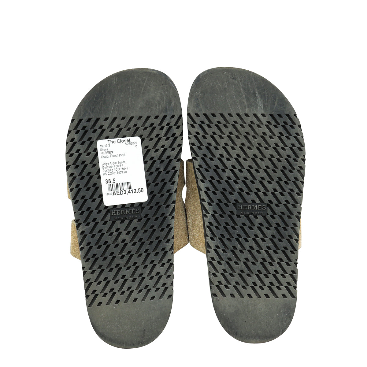 Hermes Beige Argile Suede Chypre Sandals 38.5
