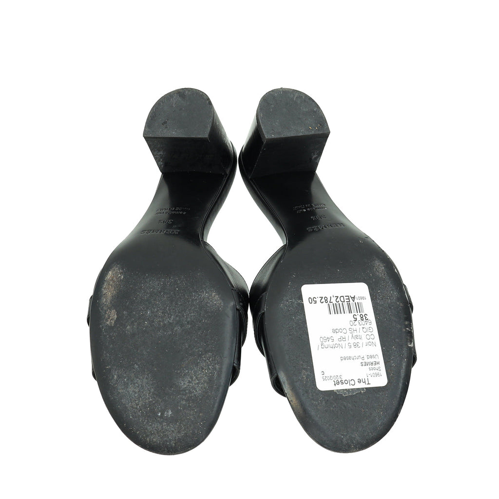 Hermes Noir Gigi 50 Sandals 38.5