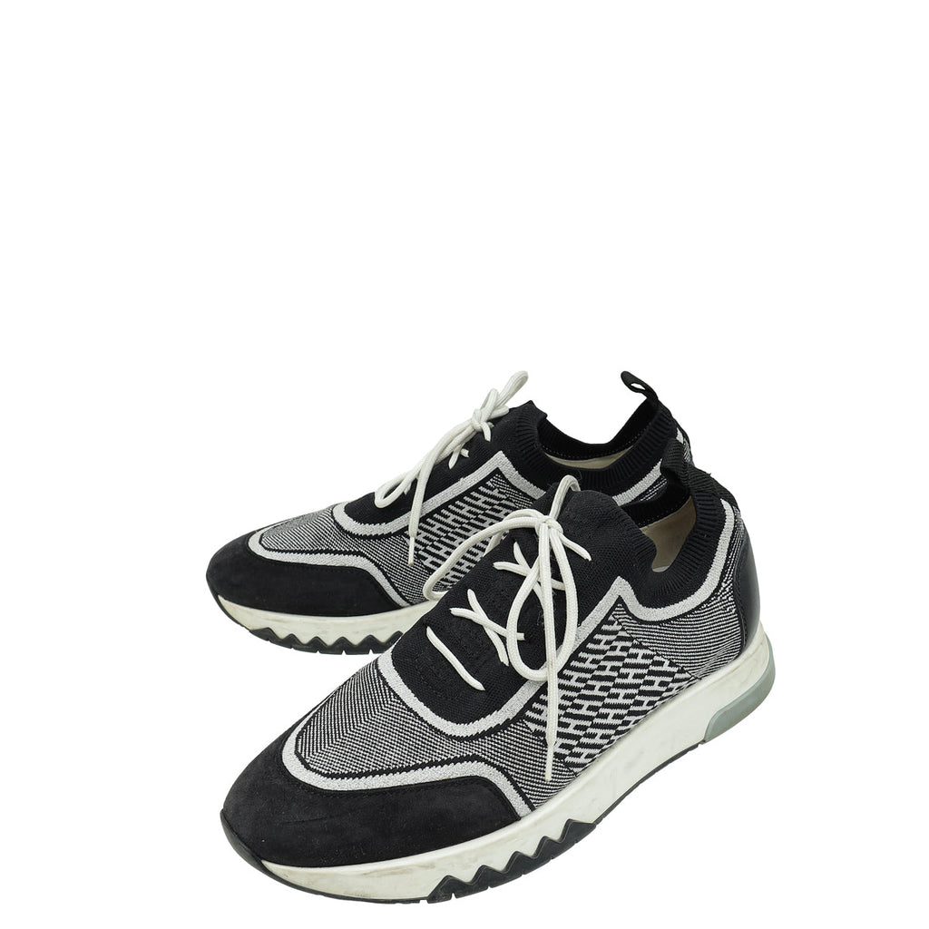 Hermes Bicolor Goatskin Suede Knit Addict Sneakers 38.5