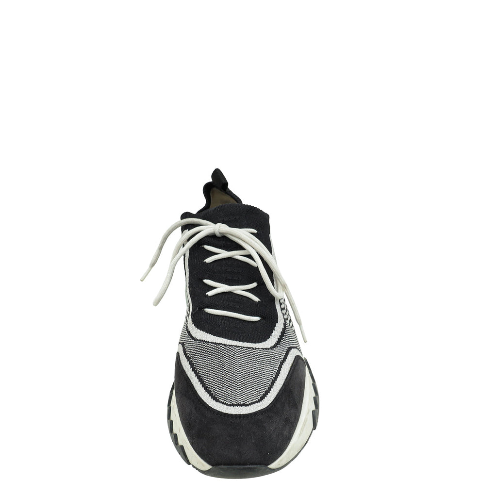 Hermes Bicolor Goatskin Suede Knit Addict Sneakers 38.5