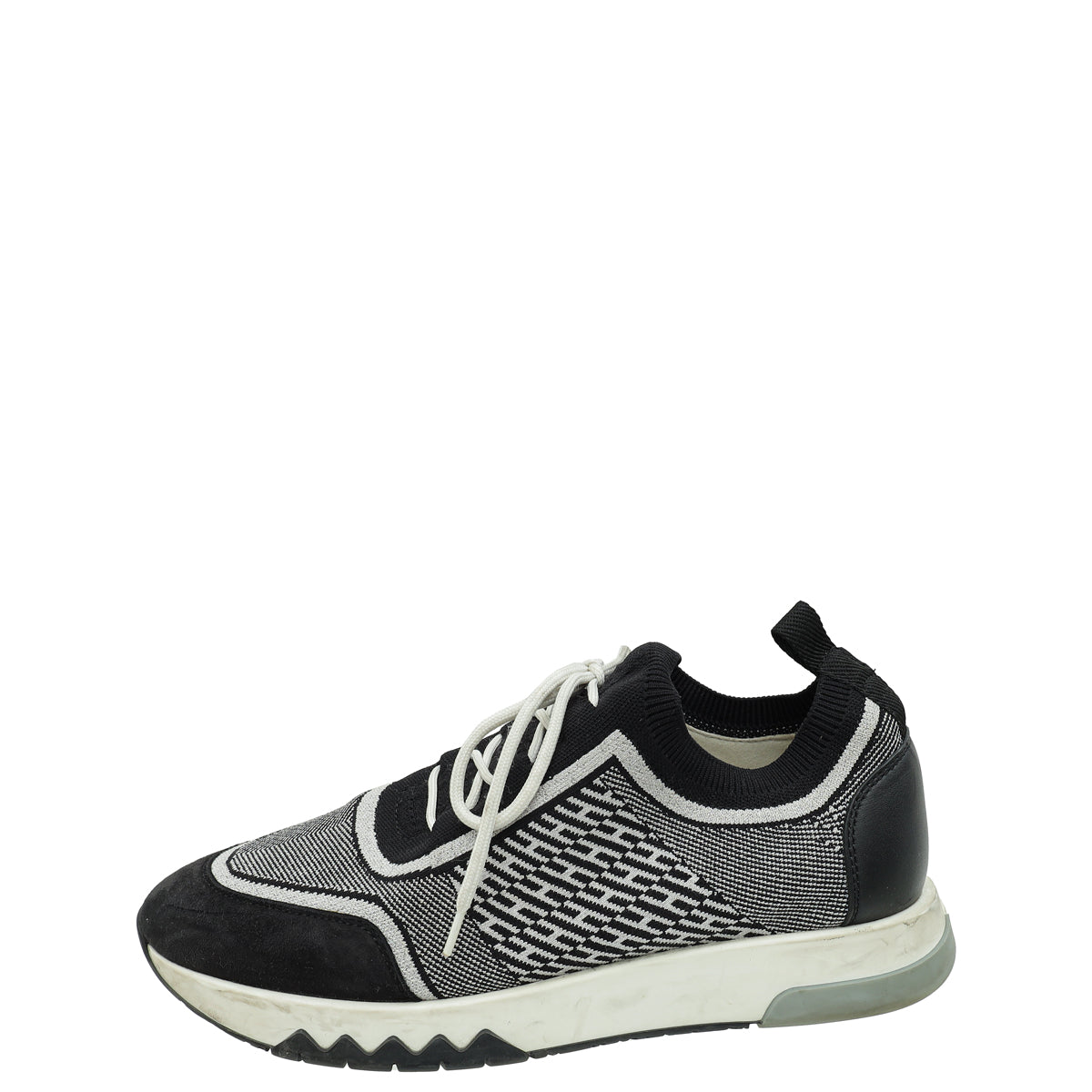 Hermes Bicolor Goatskin Suede Knit Addict Sneakers 38.5