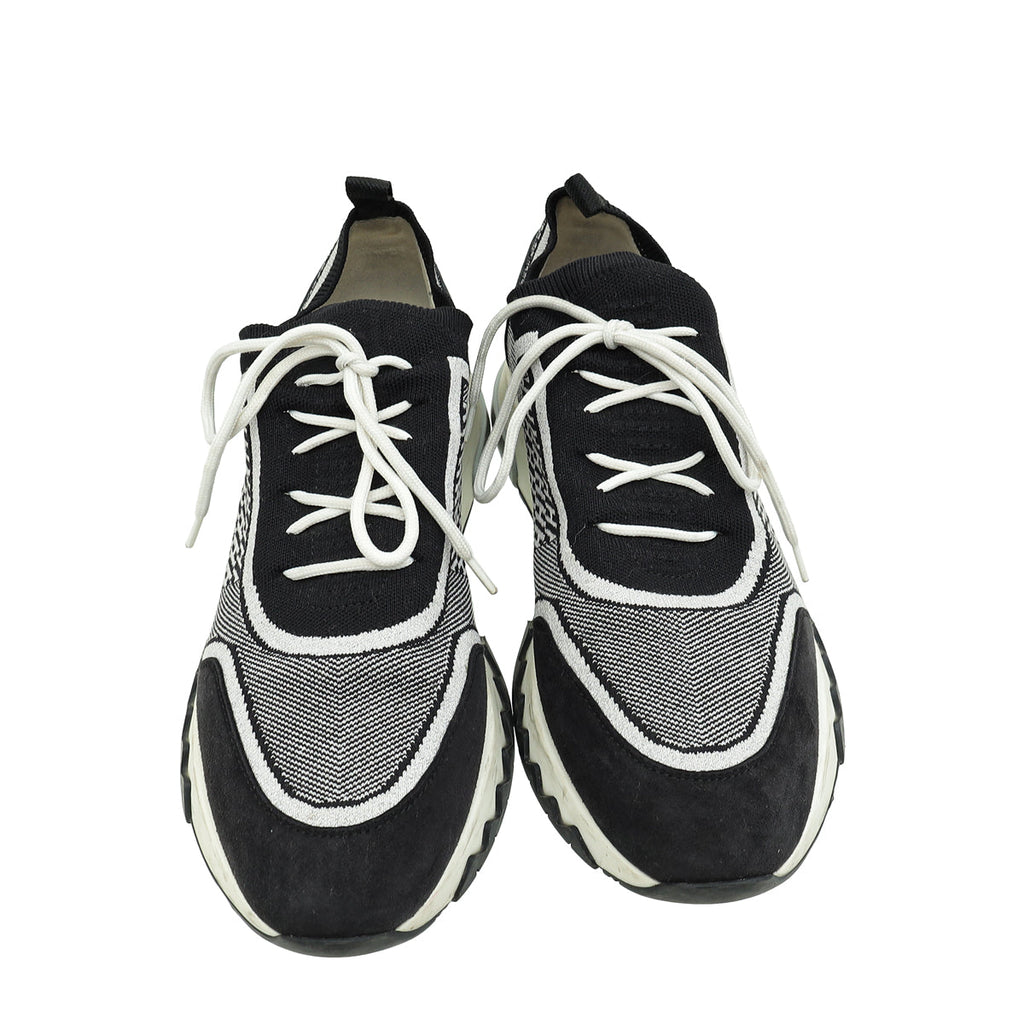 Hermes Bicolor Goatskin Suede Knit Addict Sneakers 38.5