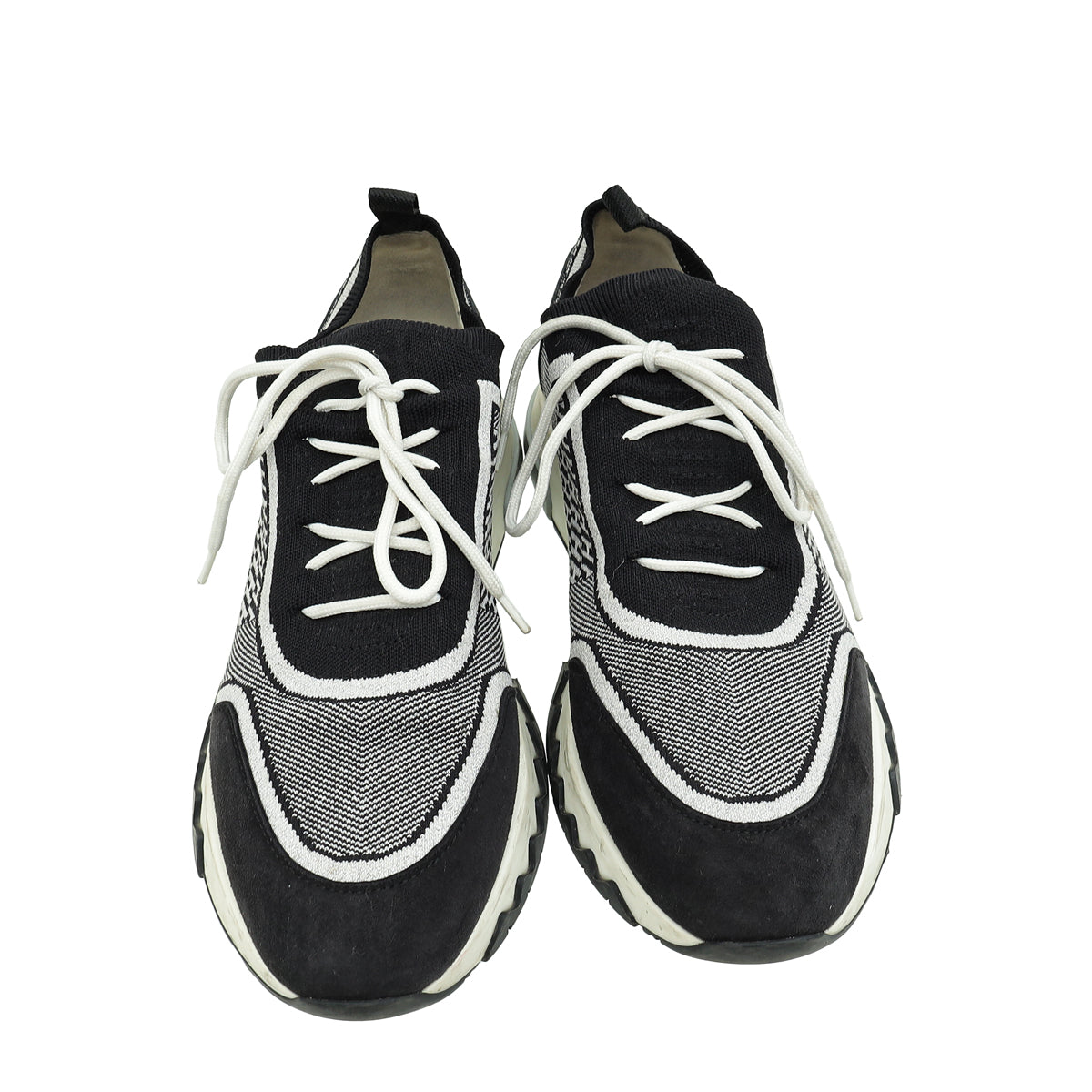 Hermes Bicolor Goatskin Suede Knit Addict Sneakers 38.5