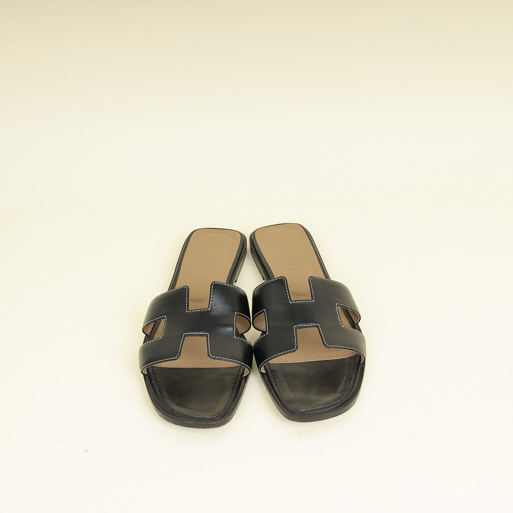 Hermes Noir Oran Sandal 38.5