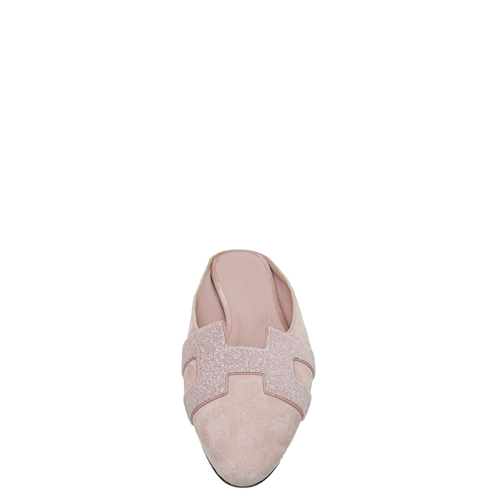 Hermes Pink Suede Roxane Mules w/Crystal Details 38.5