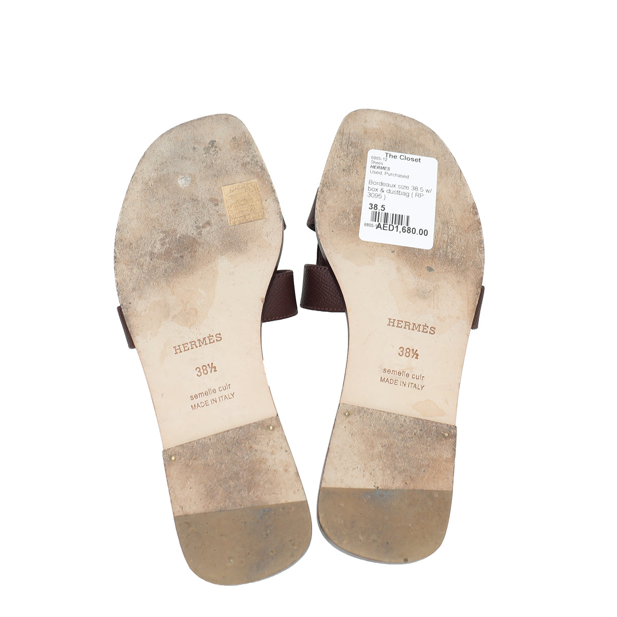 Hermes Bordeaux Oran Sandal 38.5