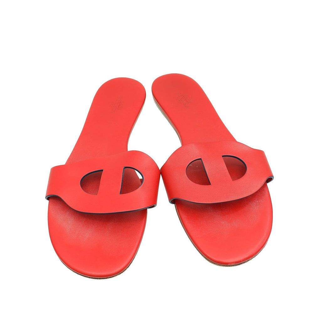 Hermes Red Lisboa Sandals 38.5