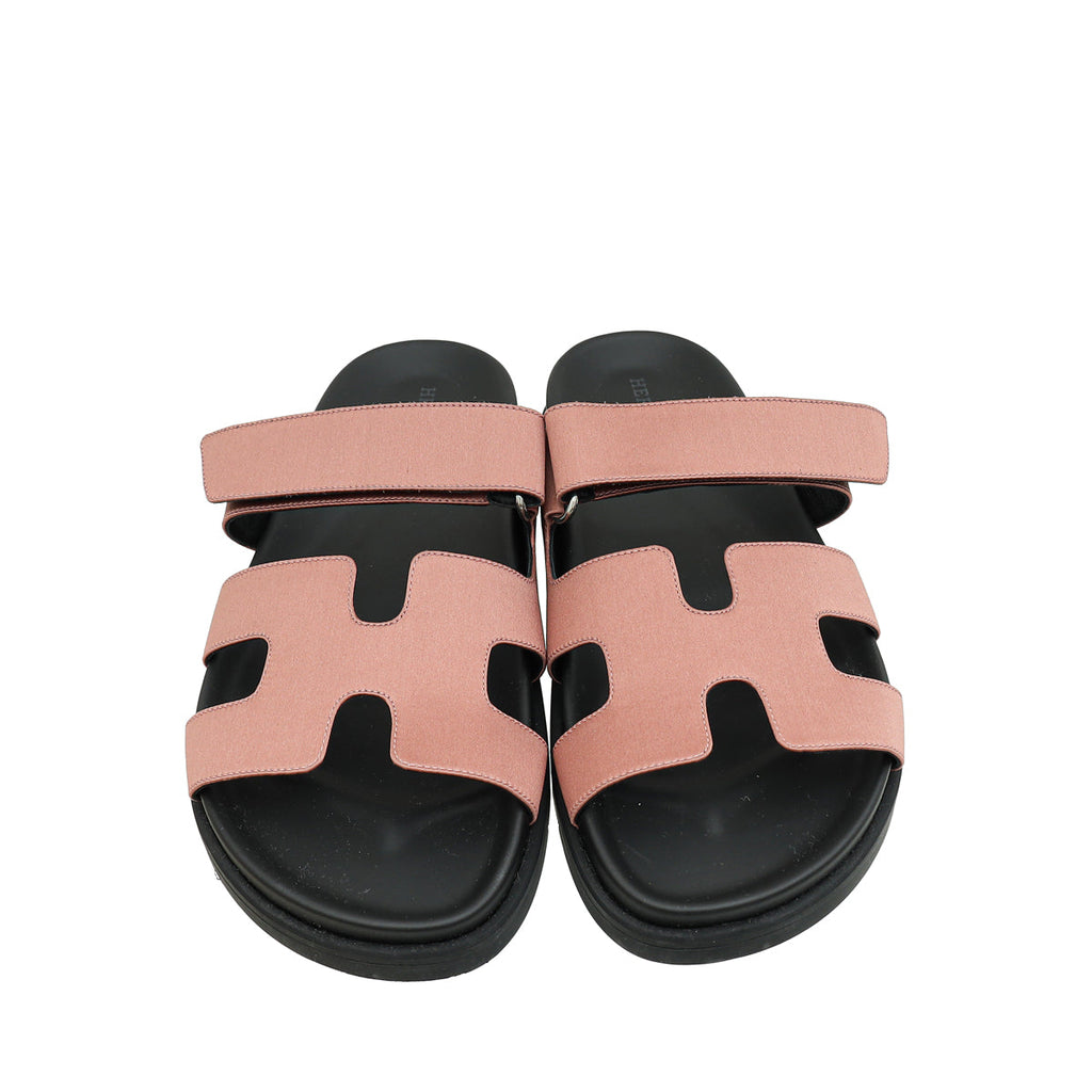 Hermes Bois De Rose Satin Chypre Sandals 38.5