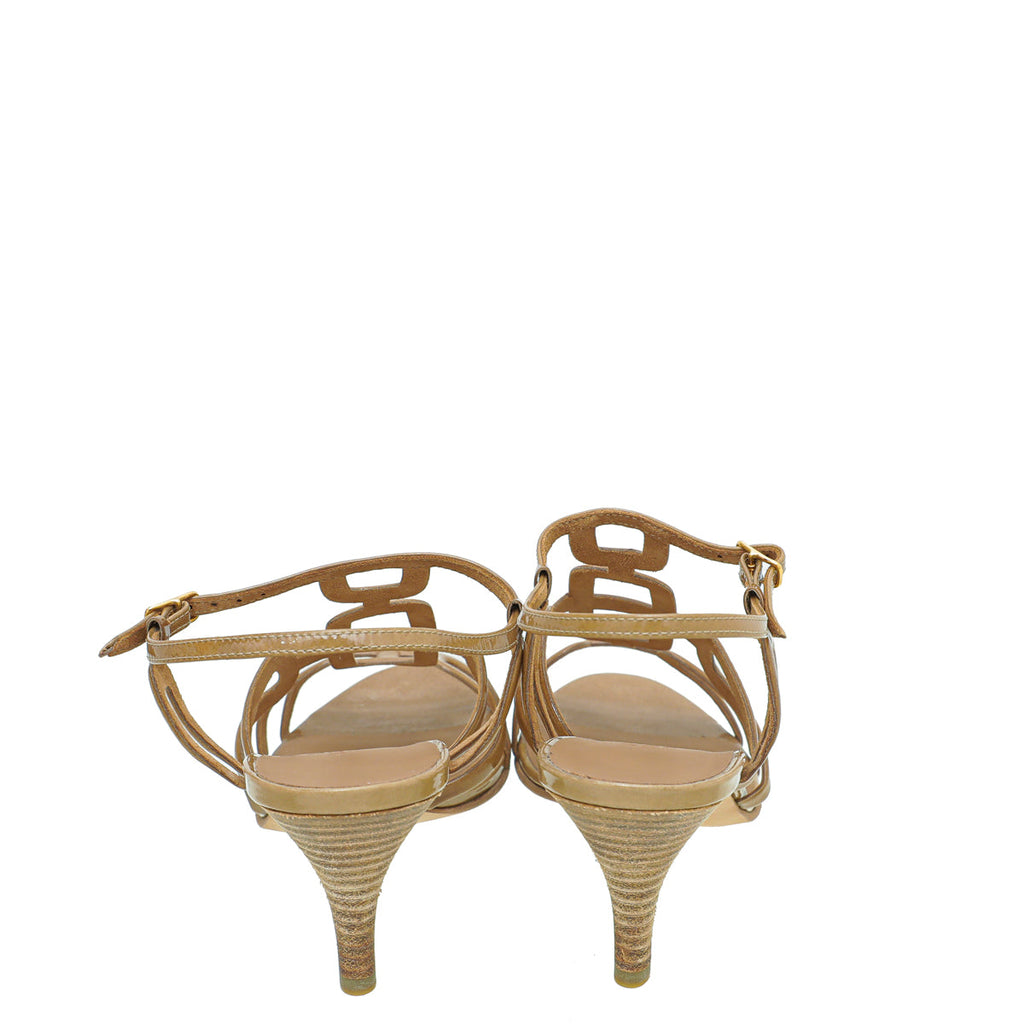 Hermes Beige Brown Cut Out Sandal 38.5