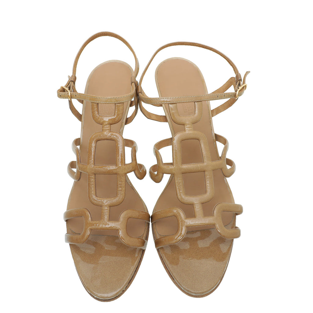 Hermes Beige Brown Cut Out Sandal 38.5