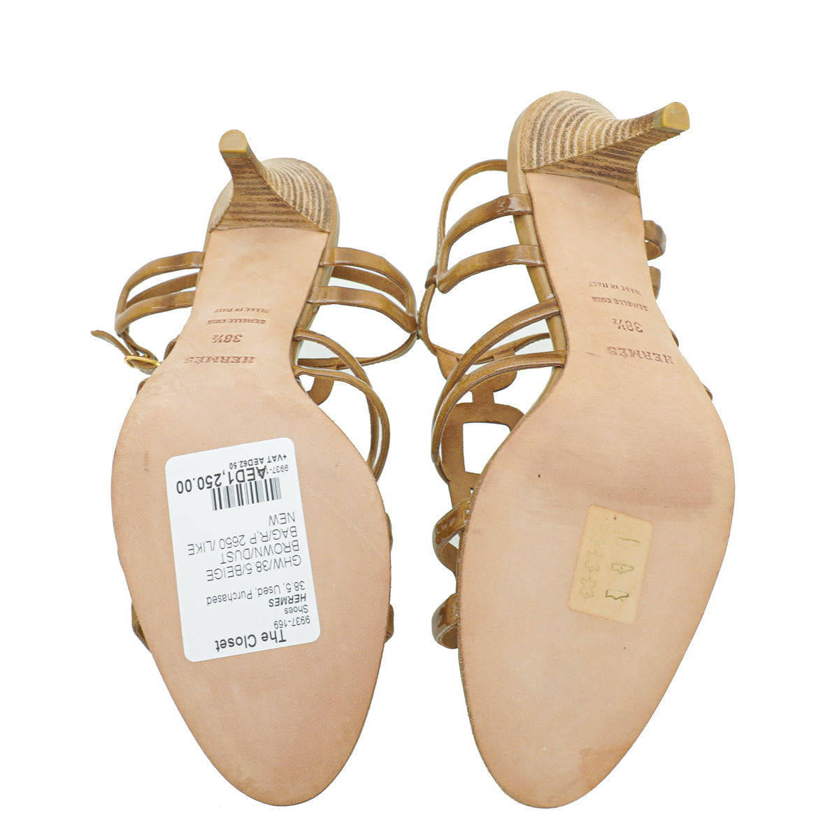 Hermes Beige Brown Cut Out Sandal 38.5