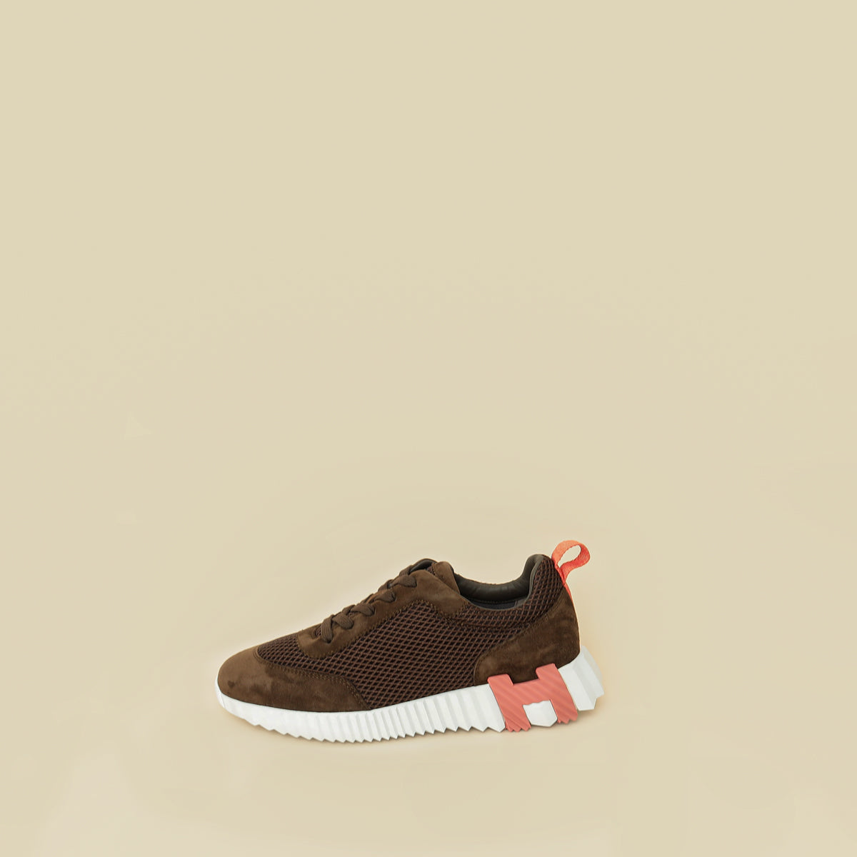 Hermes Dark Brown Suede Mesh Bouncing Sneaker 38.5
